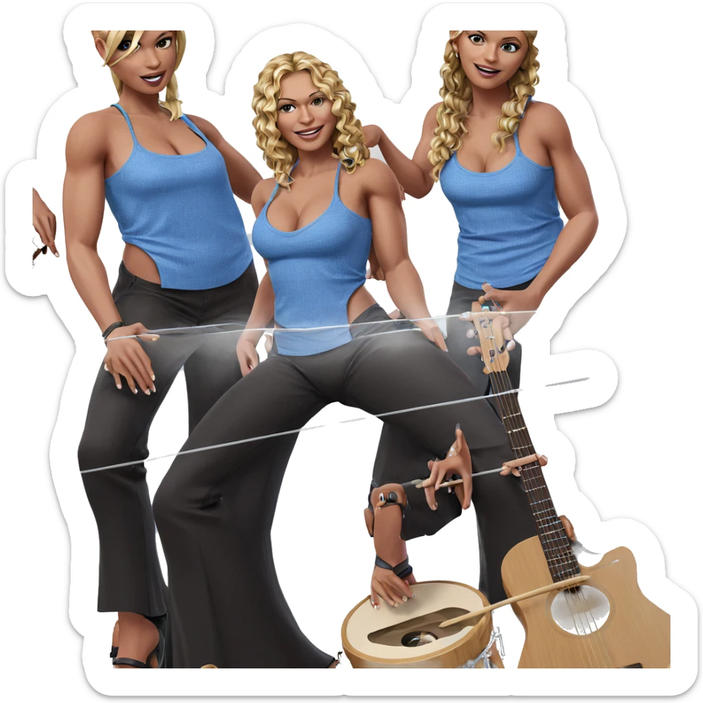 girl band with instruments sticker