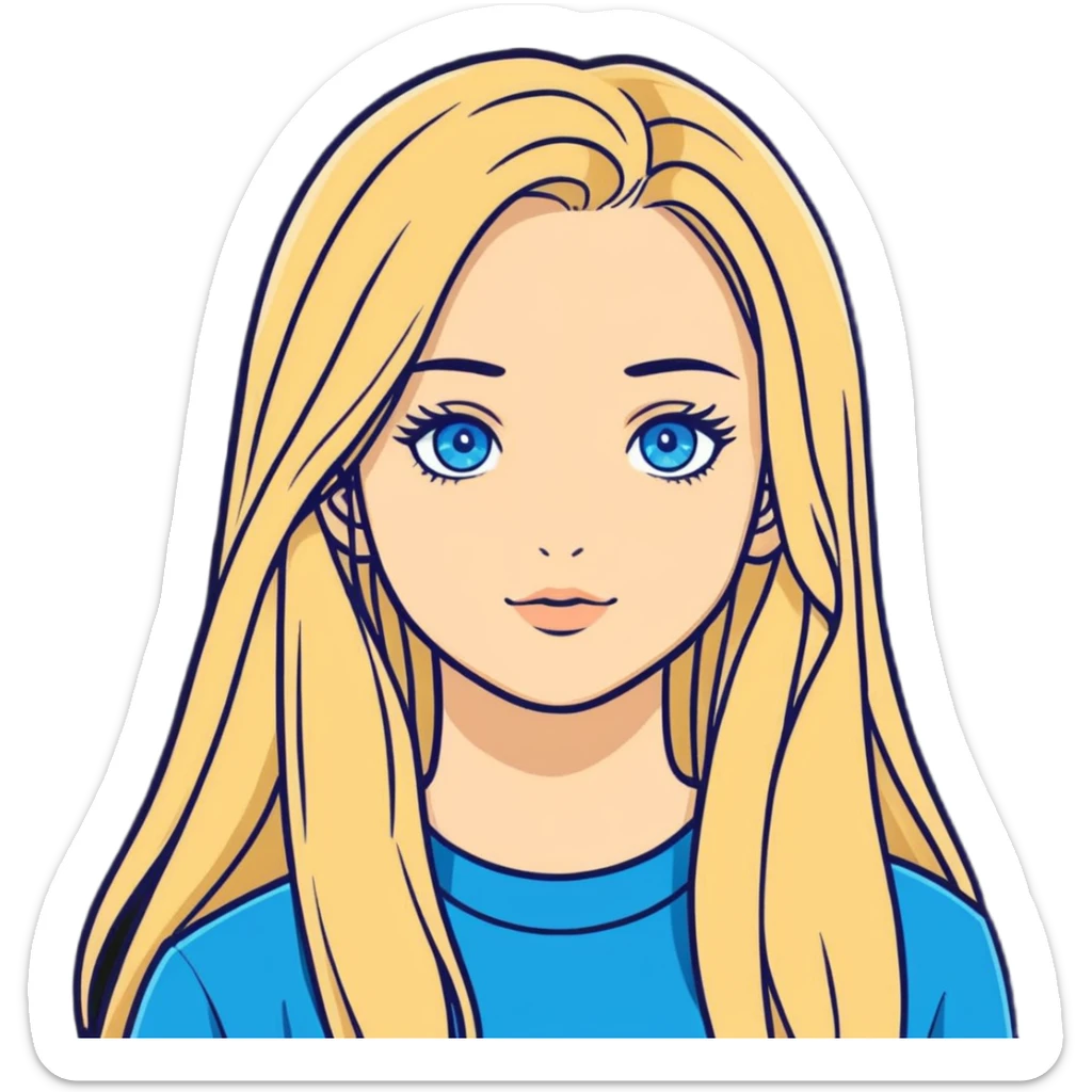 beautiful blond girl with long hair and blue eyes sticker