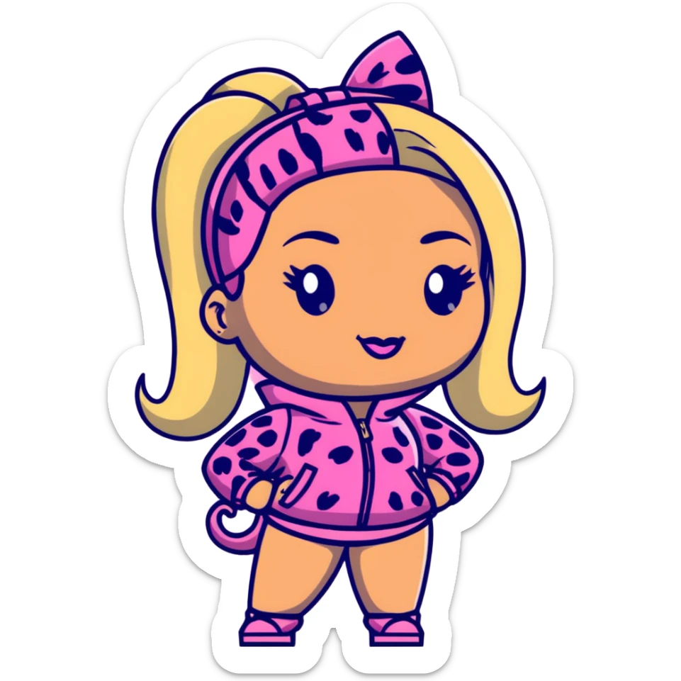 Nicki Minaj wearing a pink leopard print outfit with hair that is half blonde and half pink sticker