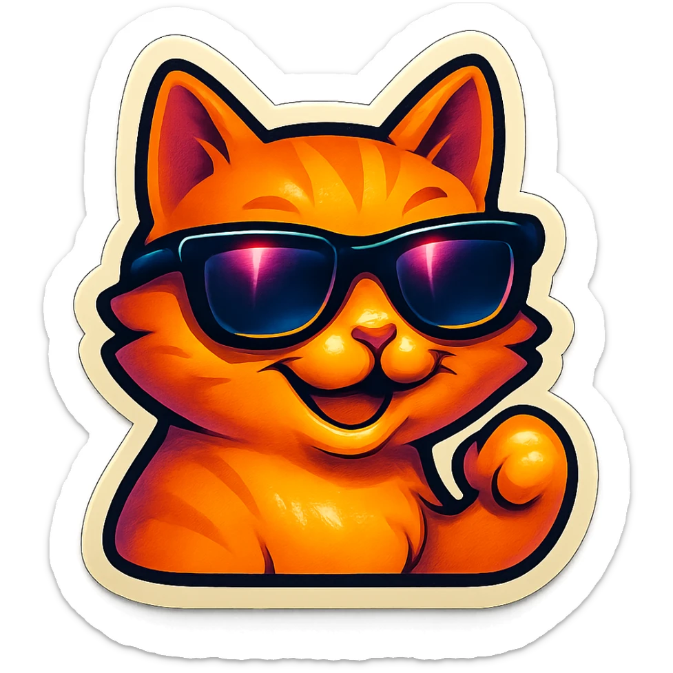 cat with sunglasses, sticker style, playful and bold colors sticker