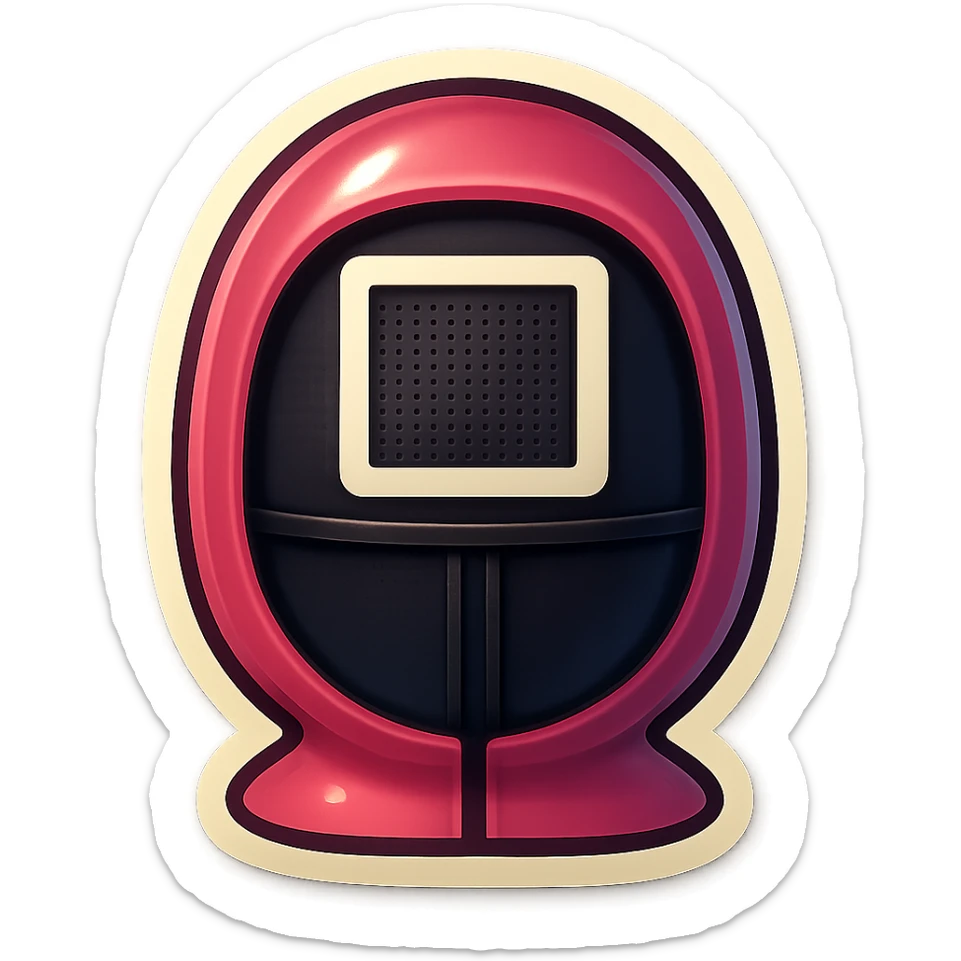 retro sticker style icon of the Squid Game square guard mask, bold and playful sticker