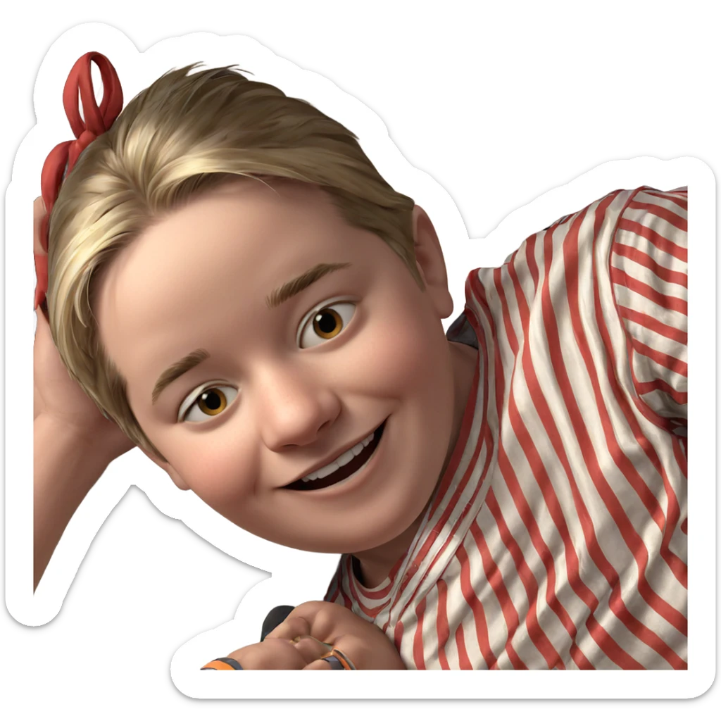 smiling boy in striped shirt sticker