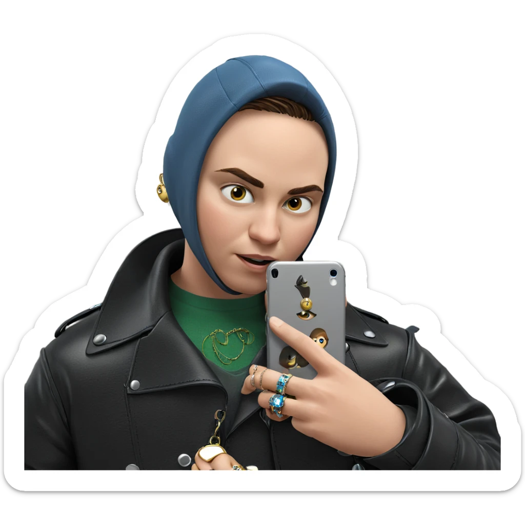 boy in leather jacket with jewelry sticker