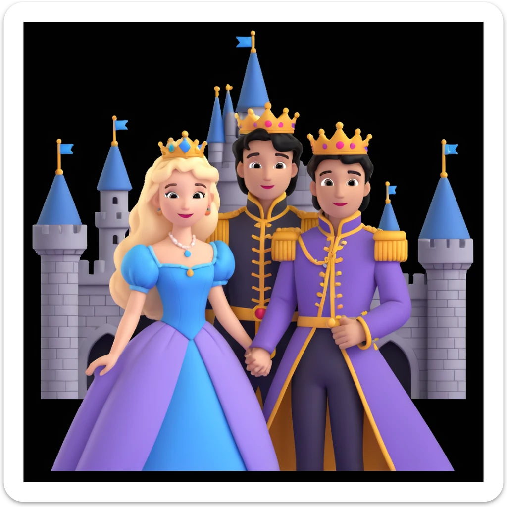 prince and princess disny dress close up photo in castle sticker