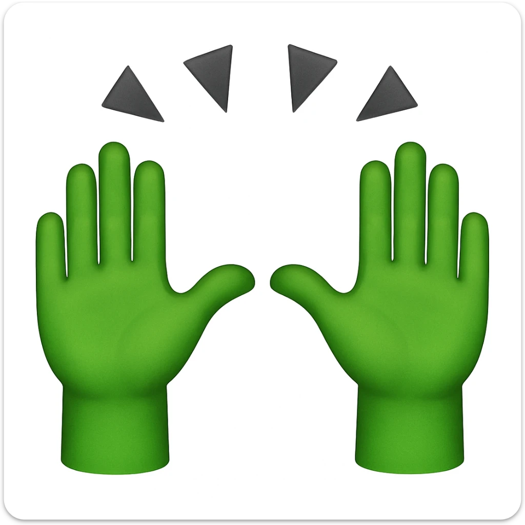 Replicate the image but change the skin color of the hands to green. Keep the style and rays above the hands unchanged. The original style is a colorful illustration with rays above the hands, please maintain that style. sticker