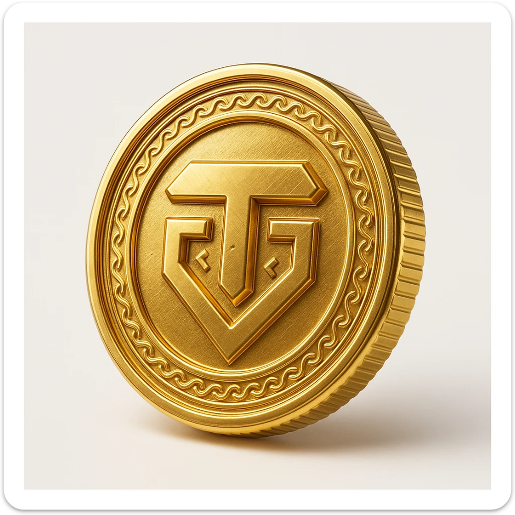 a shiny and detailed gold coin, gold style sticker