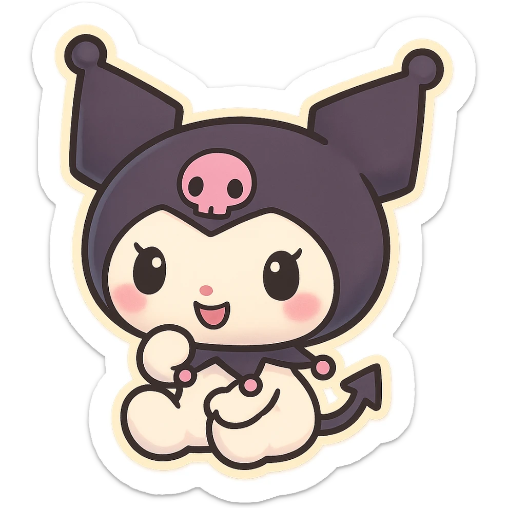 Kuromi character as a chibi sticker with large head, small body, kawaii style, vibrant colors sticker