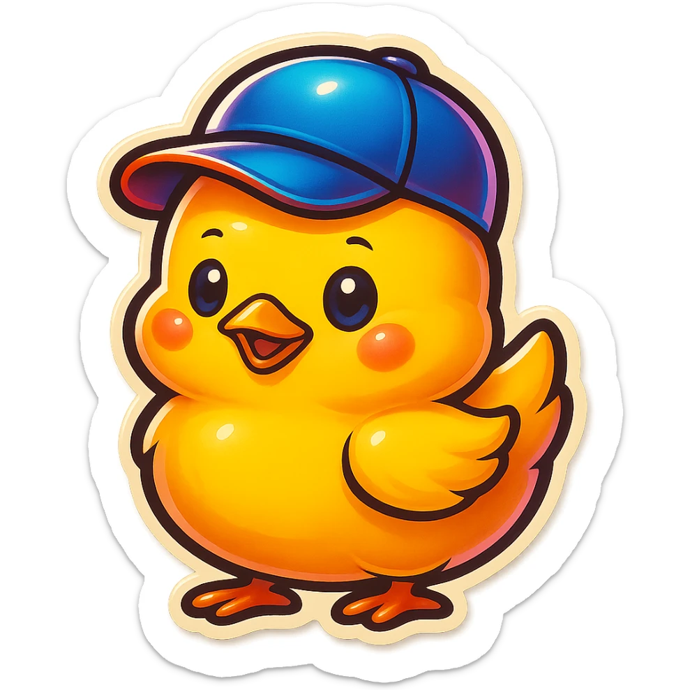 a yellow cute chick with a hat sticker