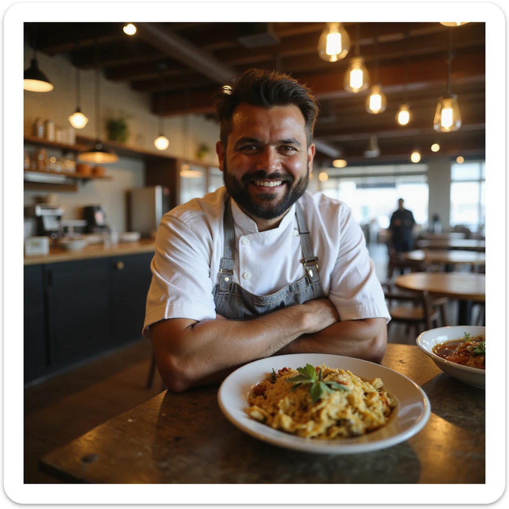 An Indian restaurant owner sticker