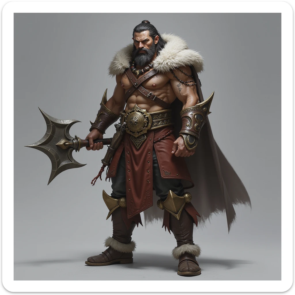 realistic fantasy style full body fierce League of Legends warrior with a weapon, face clearly visible sticker