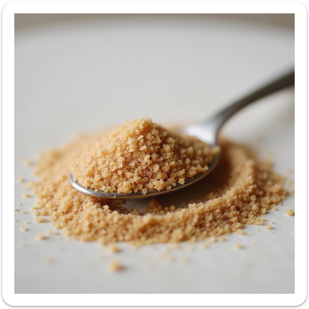 a spoonful of brown sugar, realistic style, focus on the texture of the sugar crystals, neutral background sticker