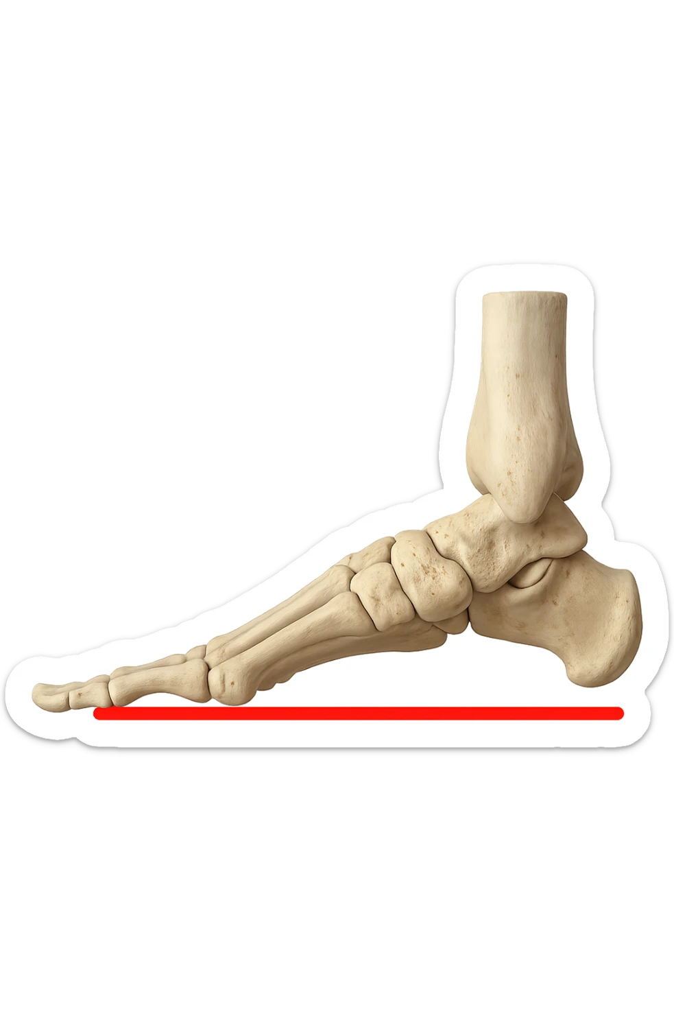 spazio dall'avampiede al tallone umano sottolineato in rosso, fai l'arto umano anatomico realistico con evidenza su quel tratto sticker