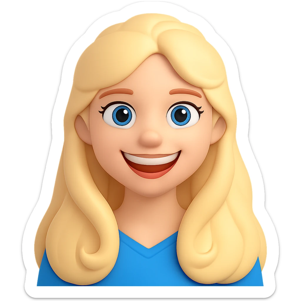 Make her smile wider in the style of 3D emoji with transparent background. The original style '3d-emoji' does not support editing, so using the general style to respect the 3D emoji look. sticker
