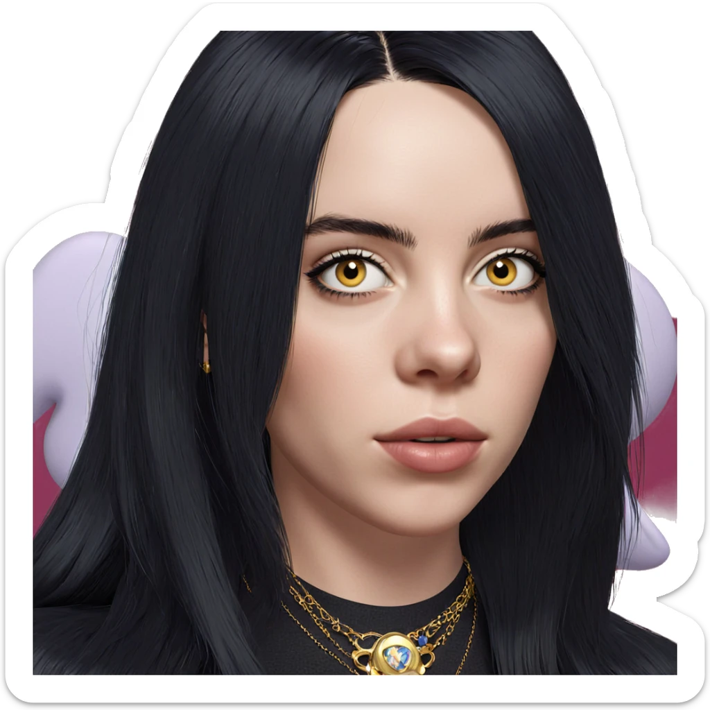 black-haired girl with jewelry sticker