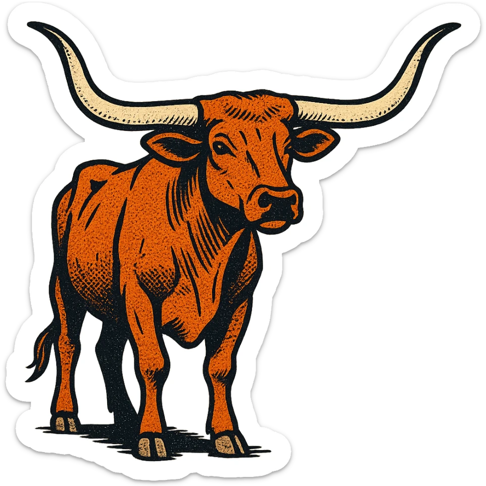 The full body of a Texas longhorn cattle which is looking forward. sticker