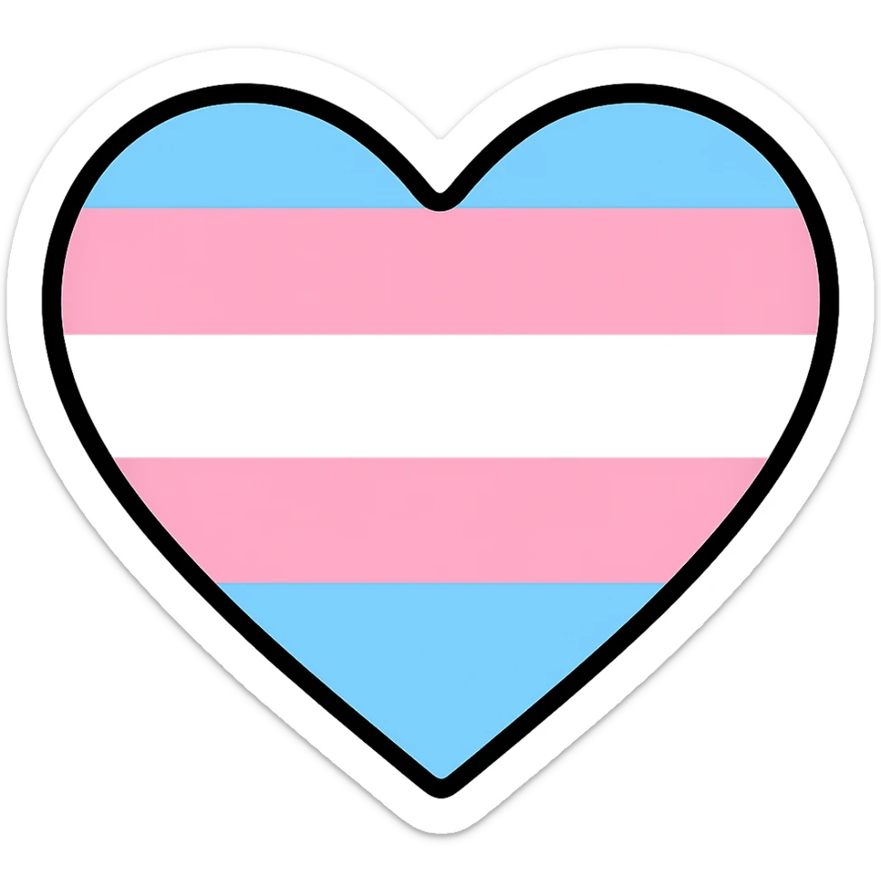 Change the flag inside the heart to the transgender pride flag, keep the color outline icon style, no background. sticker