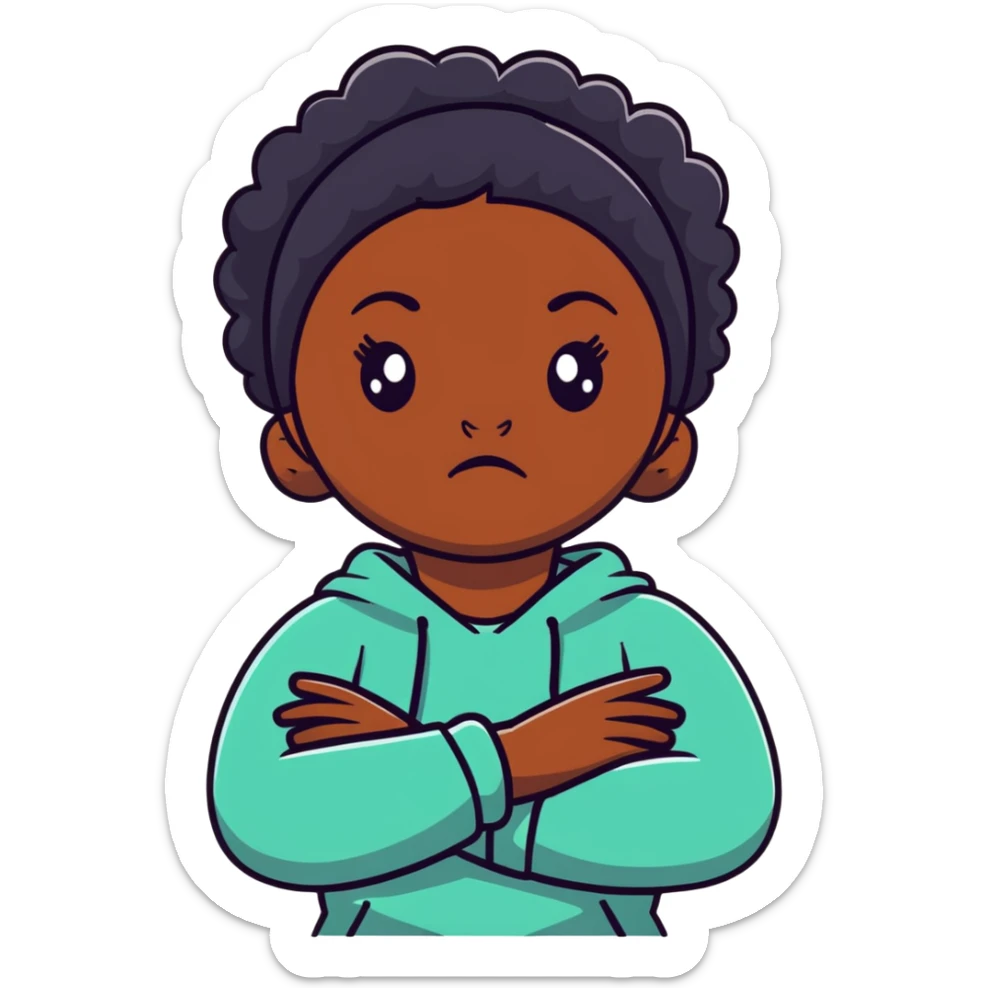 Upset Black girl with dark skin crossing arms with angry expression sticker