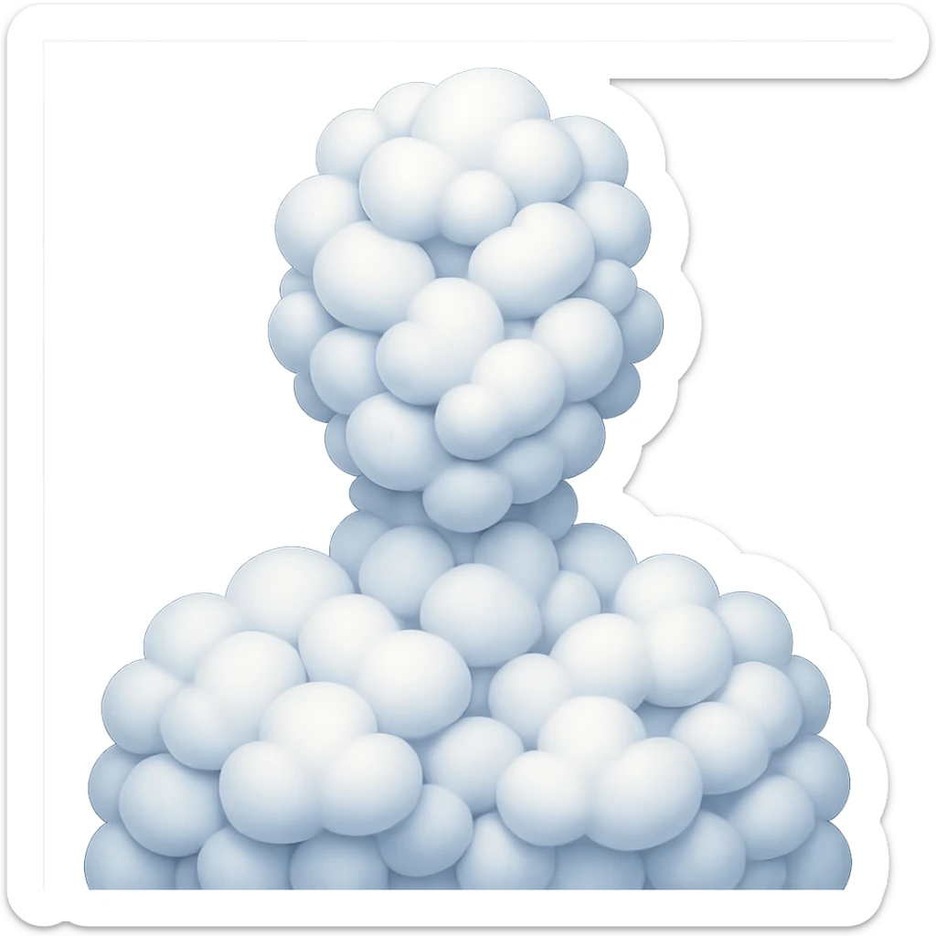 front view contour of a person from shoulders up, filled entirely with 3D emoji-style clouds that are voluminous, white, soft, with realistic light and shadows, in 3D emoji style sticker
