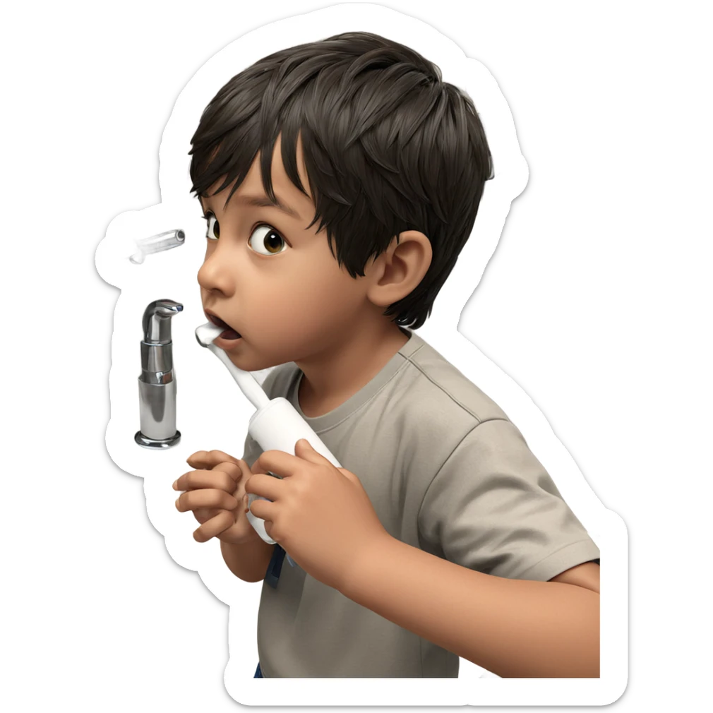 boy at sink looking up sticker