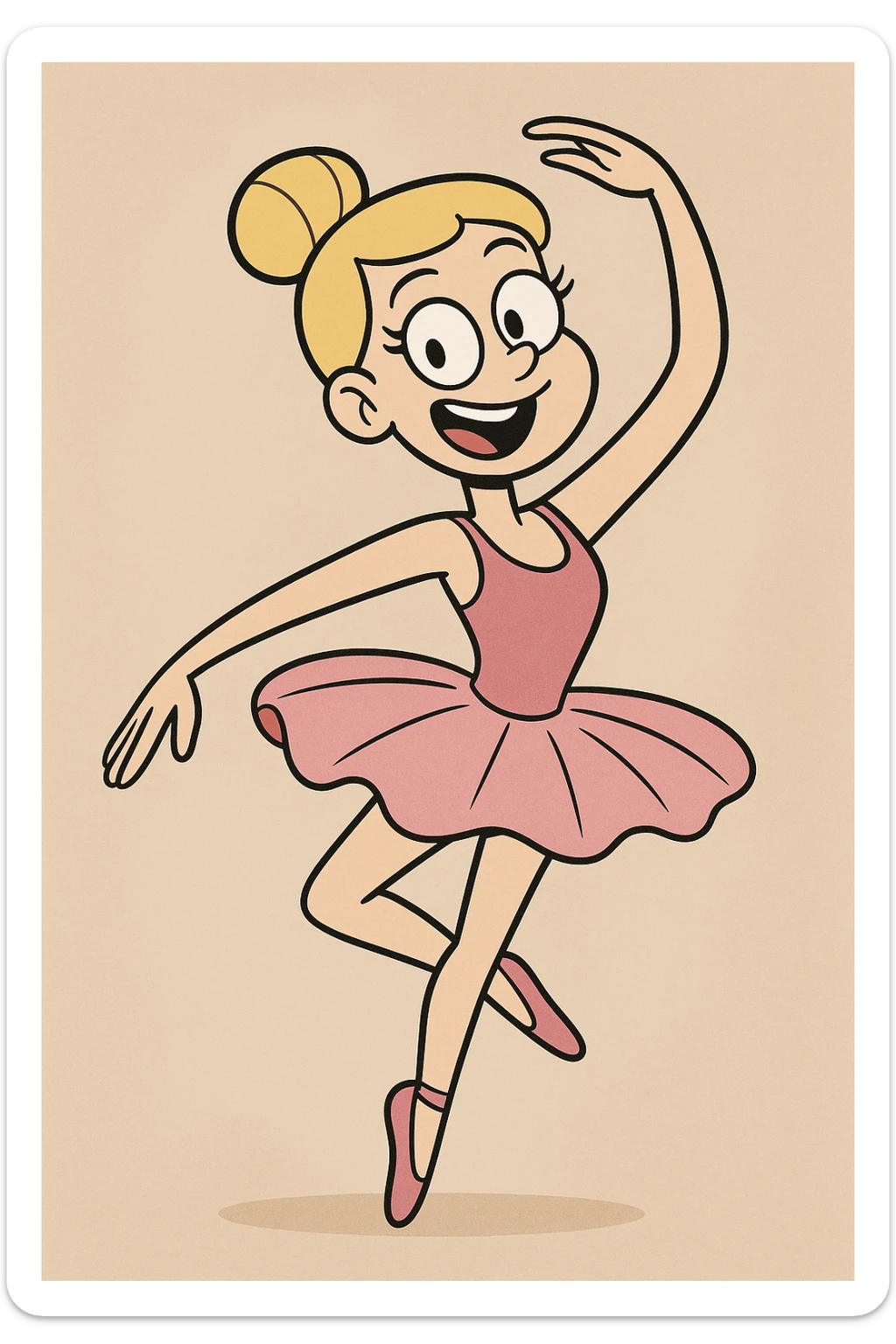ballerina with blonde hair and white skin, cartoon style, pink tutu, playful and cheerful sticker