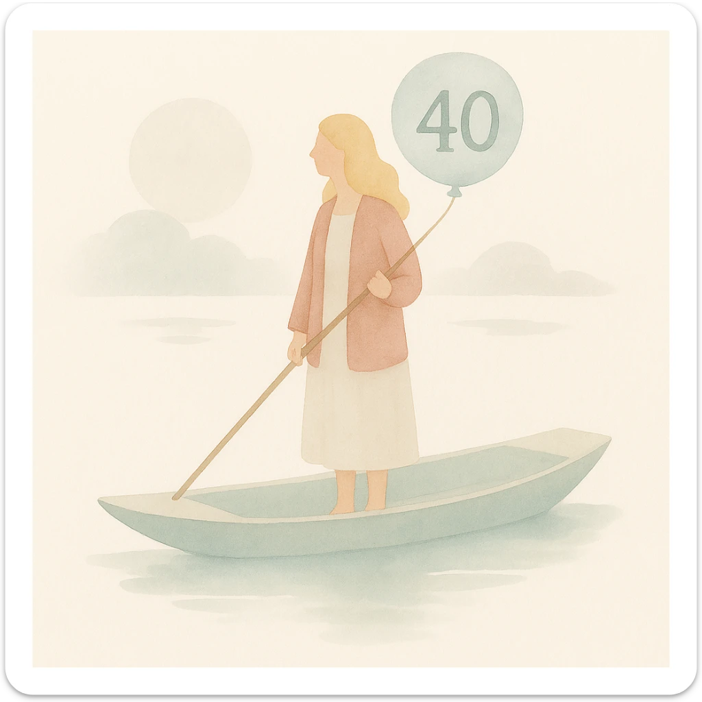 Make the woman have blonde hair and give her a 40th birthday balloon in a watercolor art style. sticker