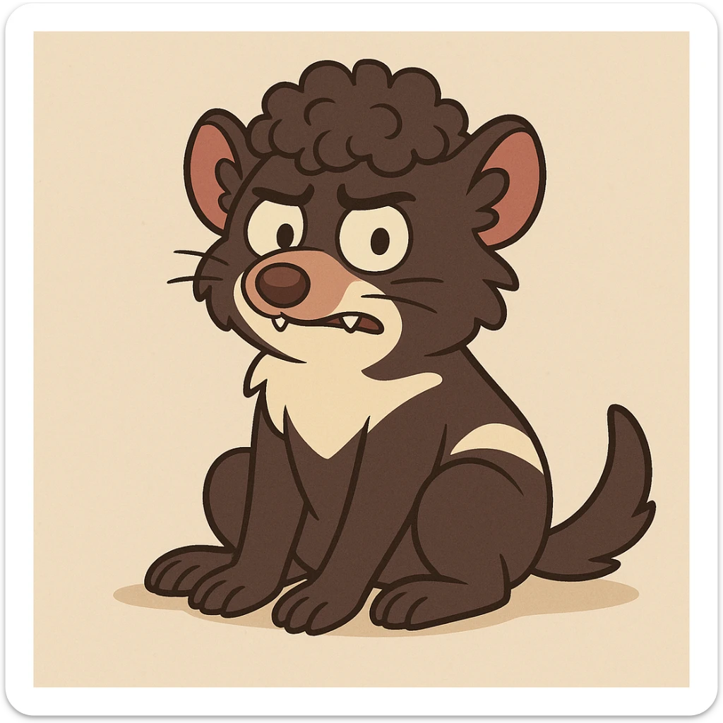Tasmanian devil with curly hair, cartoon style, sitting pose sticker