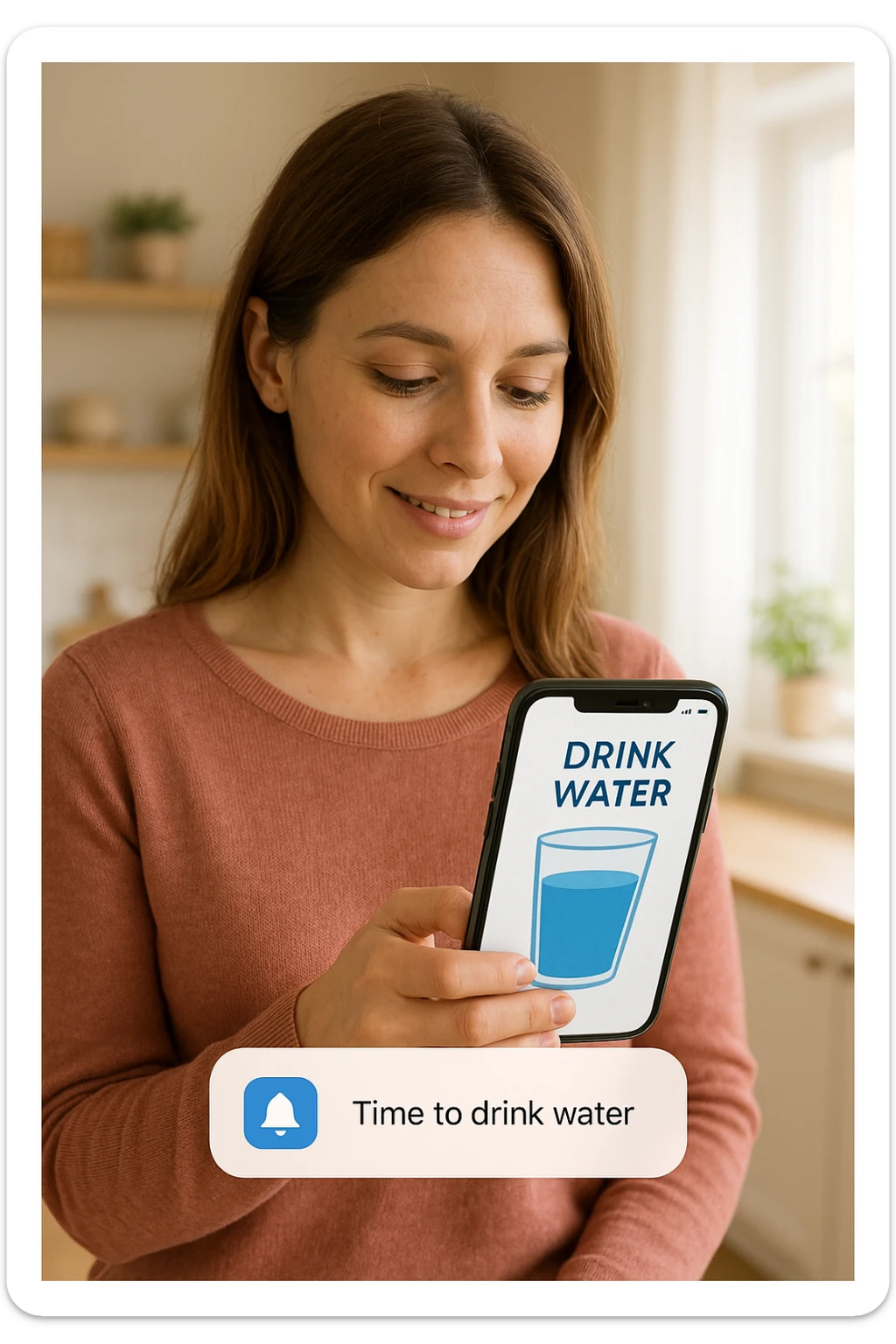 Donna che usa App per ricordarsi di bere, altrimenti non beve mai testo in italiano sticker