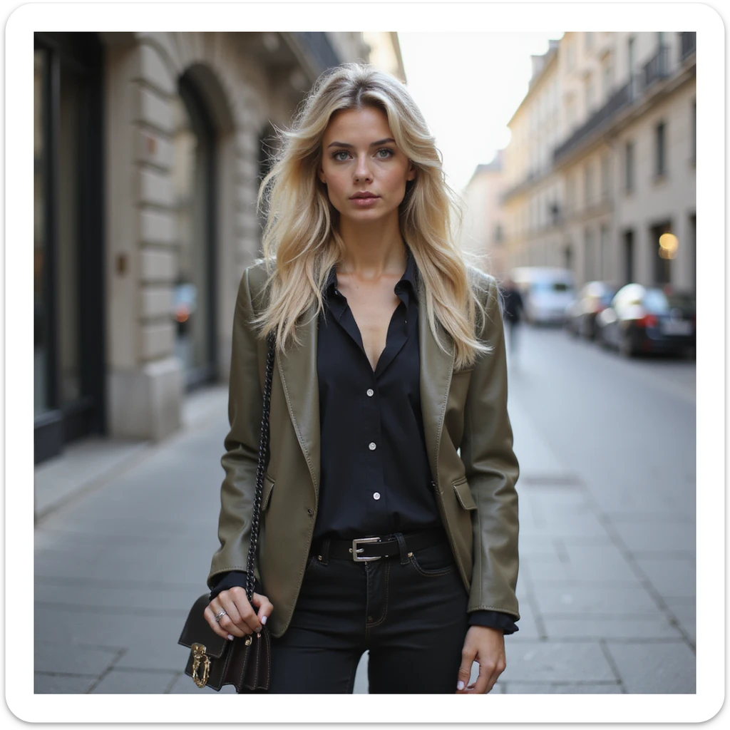 Femme blonde 22 ans coiffe long et ondulé de style vestimentaire plutôt fashion  sticker