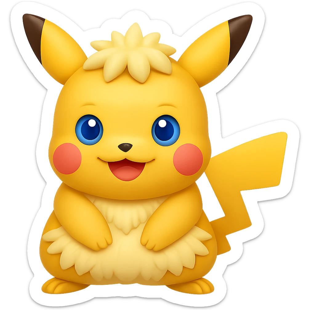 Make Pikachu with blue eyes, simple and cute, in the style of Apple emojis, no background. Keep the original Apple emoji style but change the eye color to blue. sticker