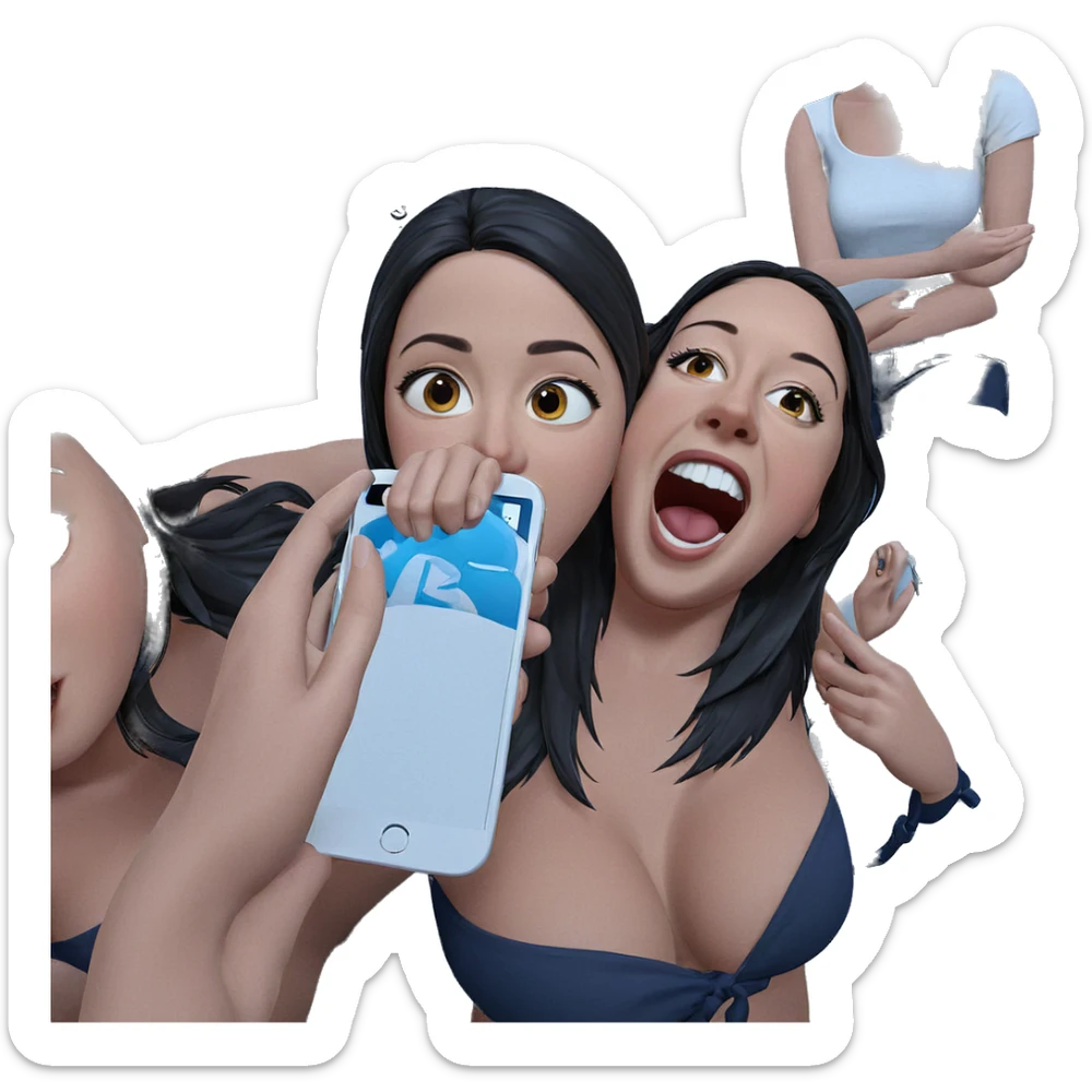 girls in bed with phone sticker