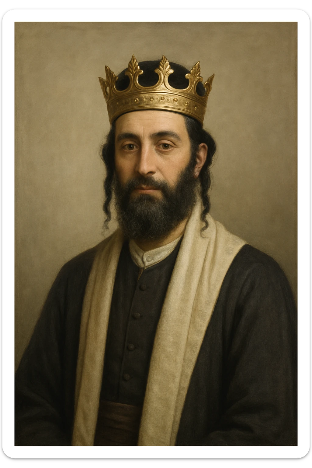 A respectful and dignified Jewish person wearing a crown, neutral background, no stereotypes sticker