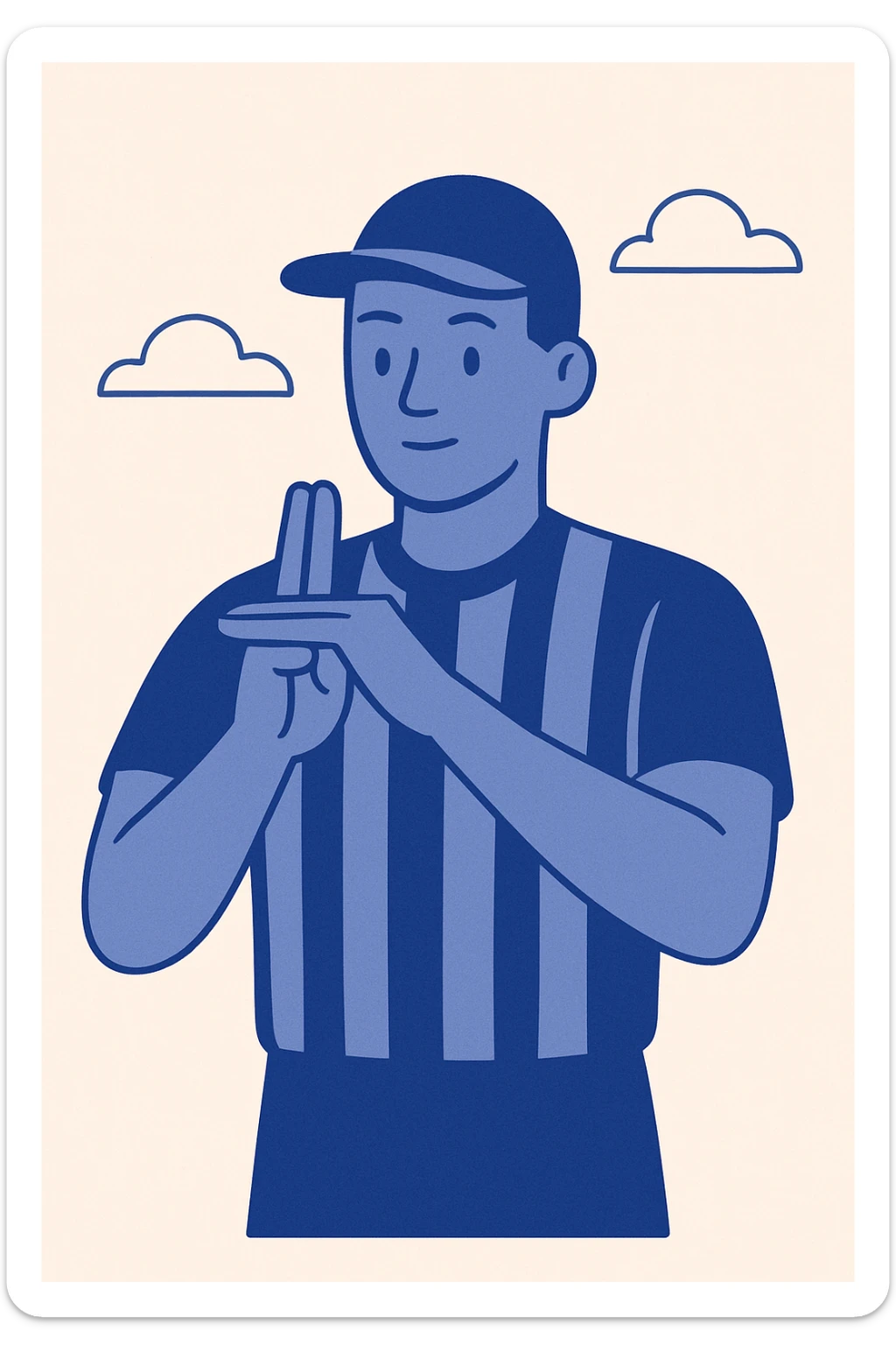 referee in basketball uniform, calm, showing technical foul hand gesture, minimal style sticker