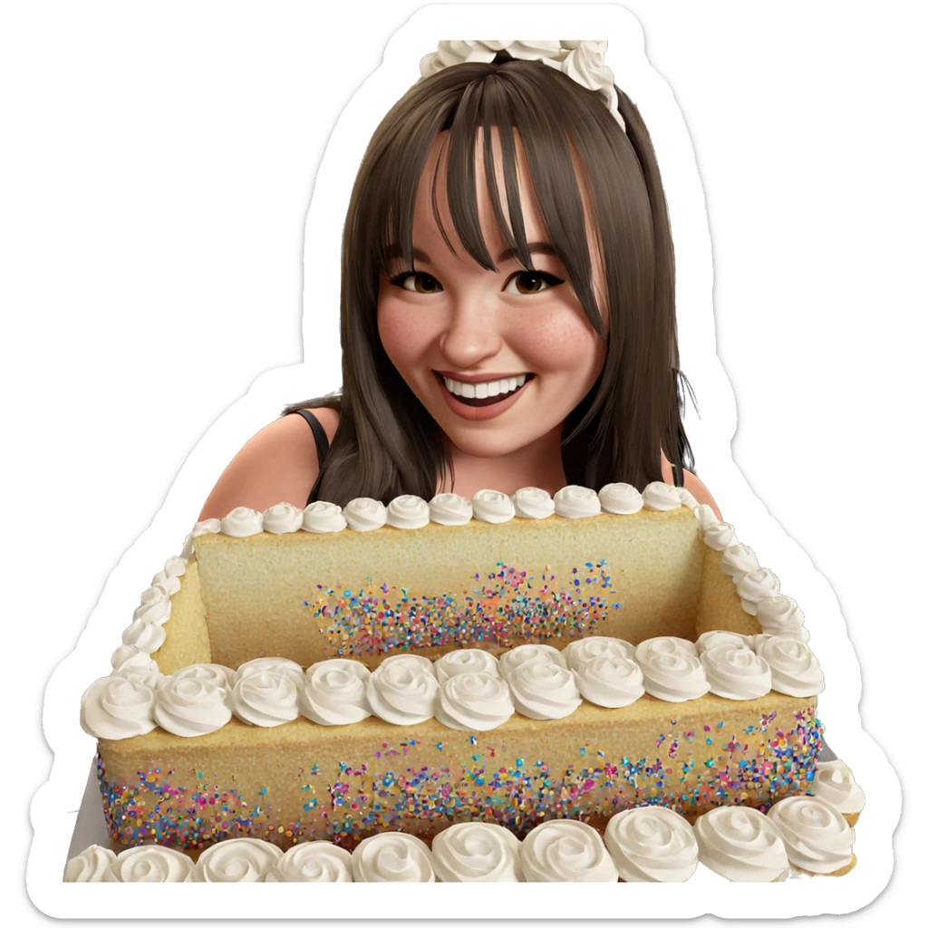 smiling girl with cake sticker