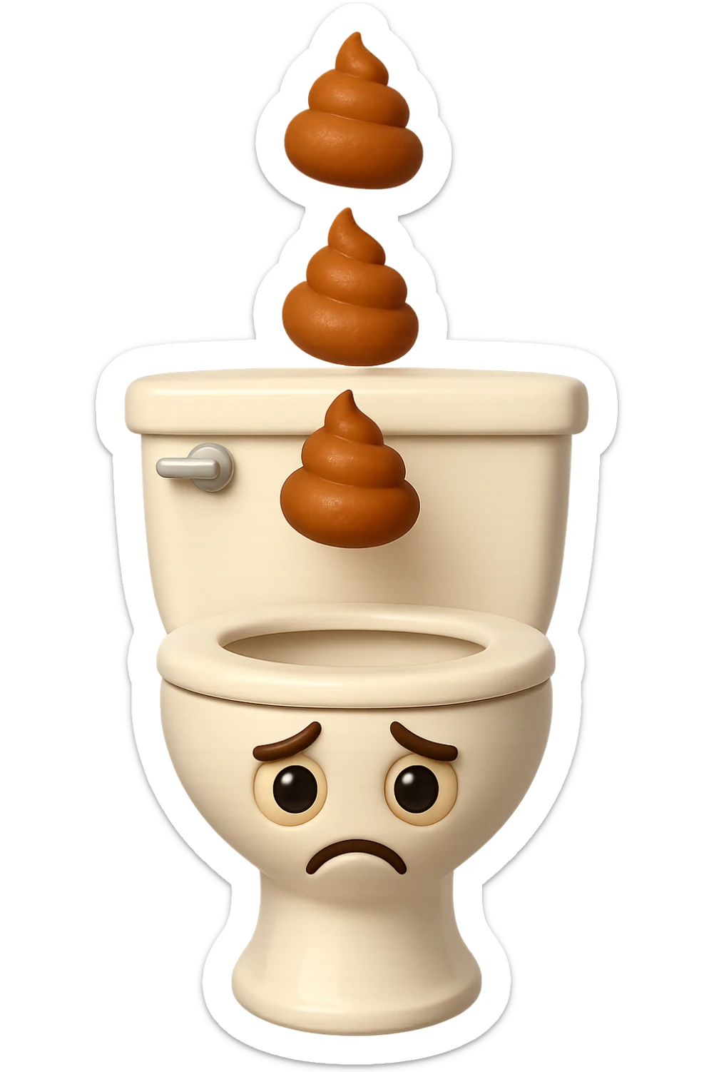 EMOJI STILE IPHONE 3D DI un water con palline di cacca tristi che cadono dall'alto verticalmente, iperrealistico 4k sticker