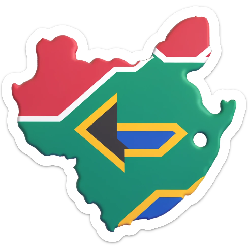 3D illustration of the shape of South Africa covered with the South African flag, vivid and clear flag colors sticker
