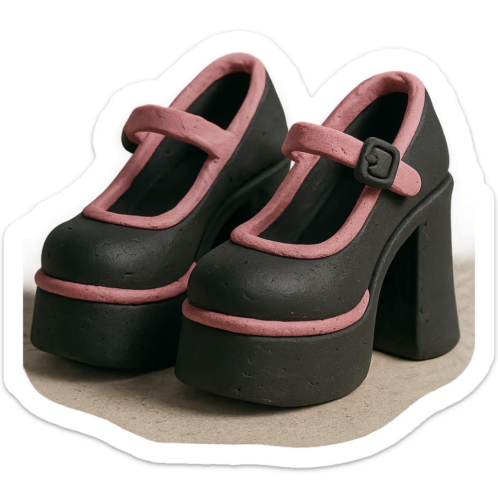 BLACKPINK-inspired gothic shoes, no hearts, black and pink, cute and stylish, claymation style sticker