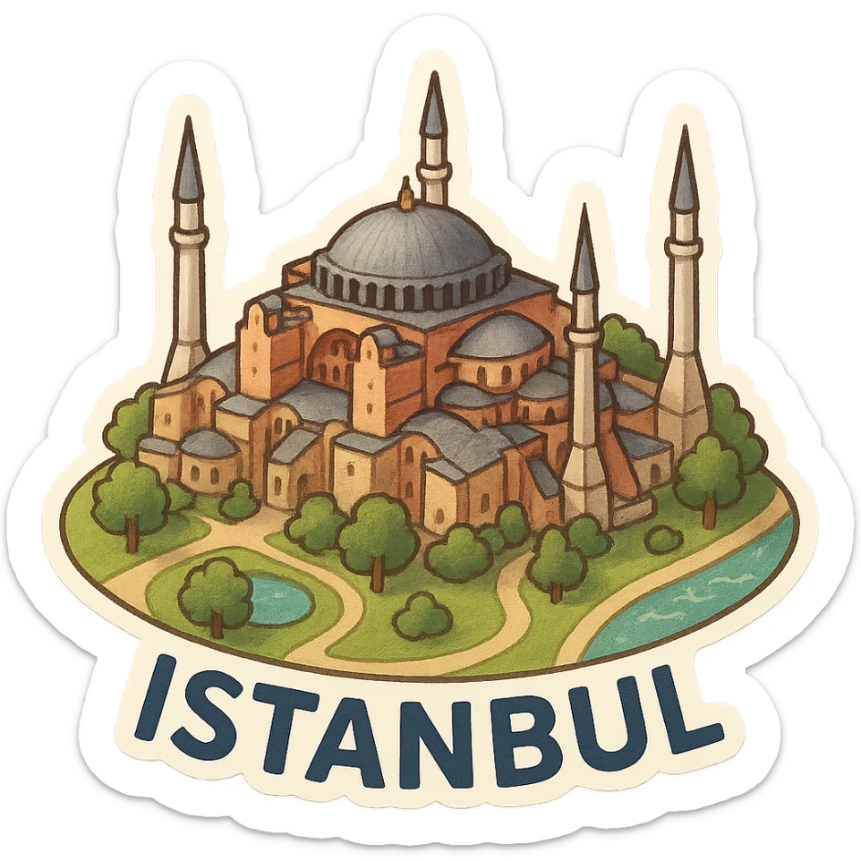 Isometric illustration of Istanbul, featuring photorealistic Hagia Sophia sticker