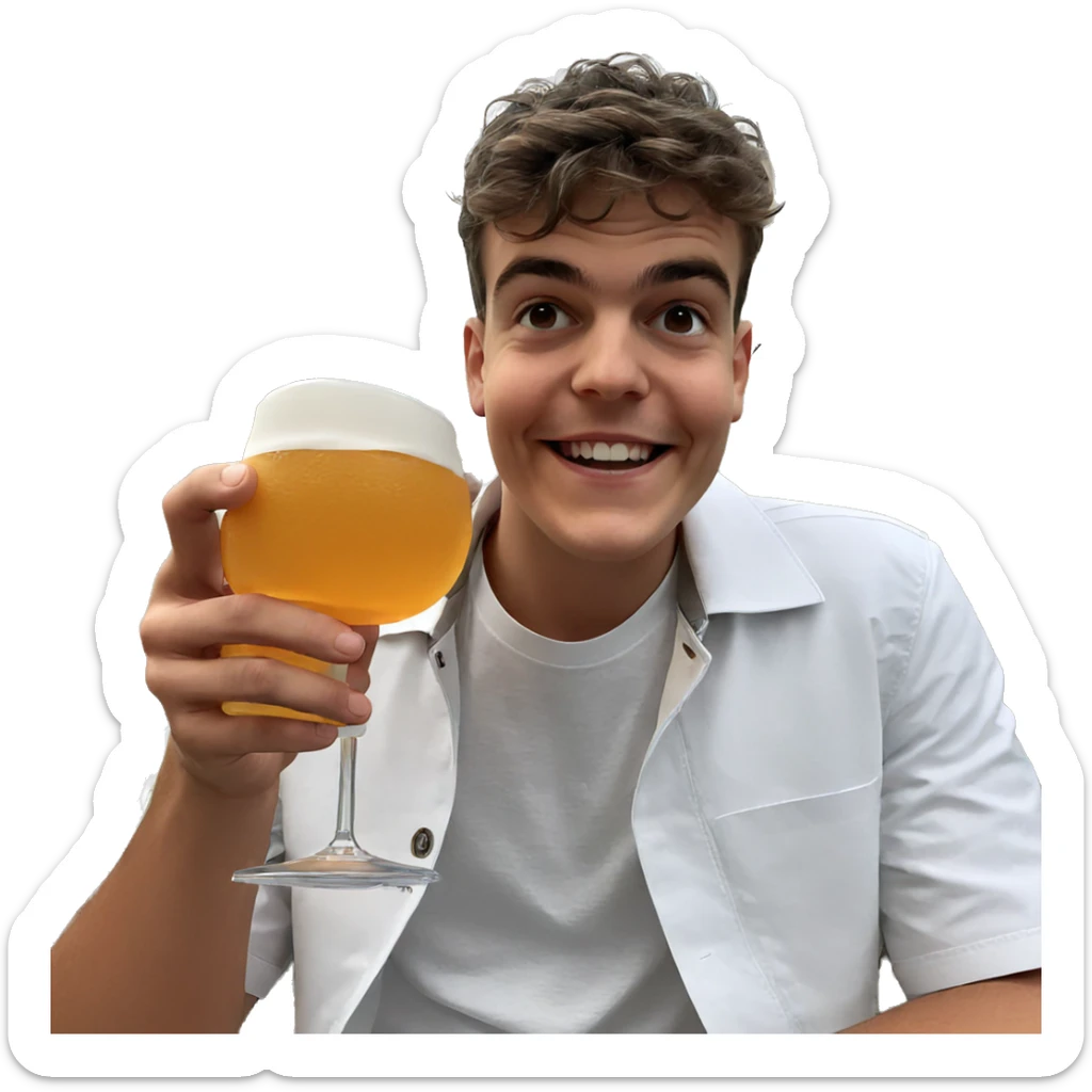 smiling boy holding drink outdoors sticker