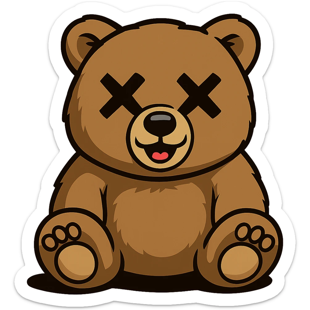 Overlay cartoon X's on the eyes in the exact same style and position as the deer image, referencing the deer for the X style. Keep everything else 100% identical—pose, style, lighting, and details. Make the background transparent. sticker