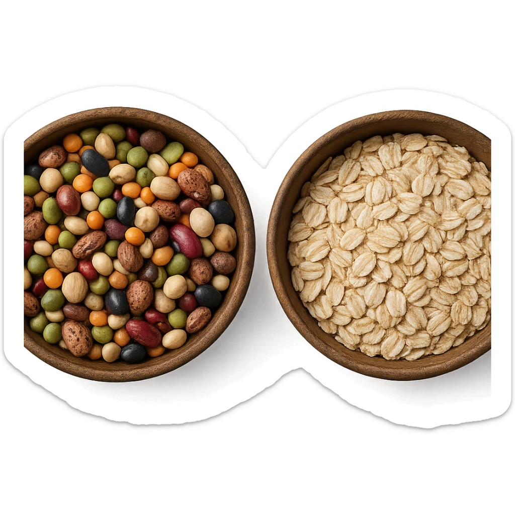 BOWL DI LEGUMI INSIEME A BOWL DI FIOCCHI DI AVENA POGGIATE,  iperrealistico 4k sticker