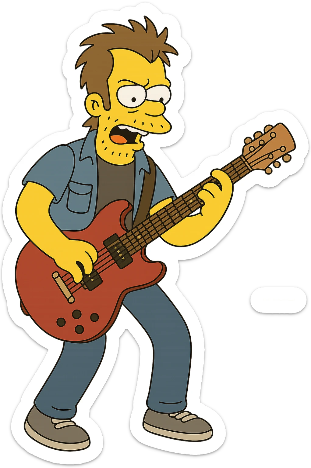 guitarist in clear Simpsons cartoon style sticker