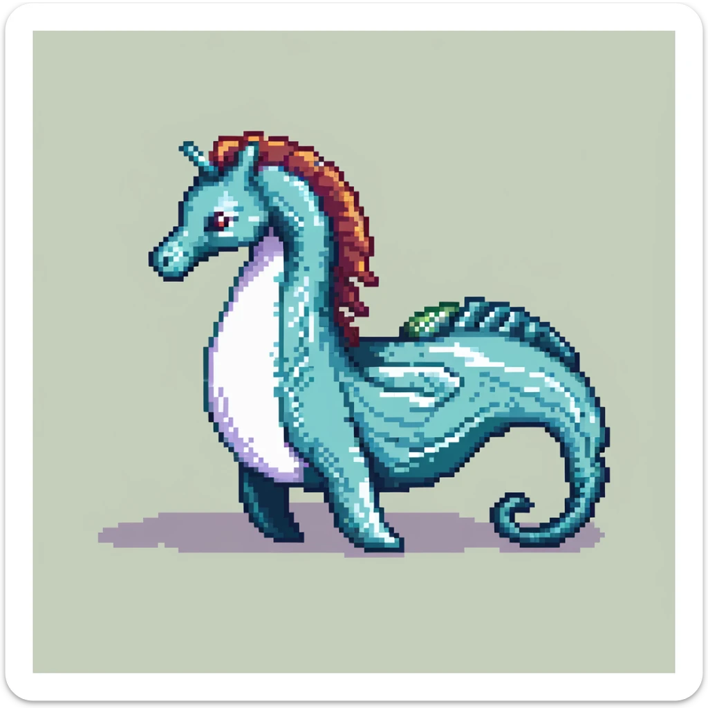 A mythical sea horse creature with whale tail and horse upper body, fantasy aquatic creature sticker