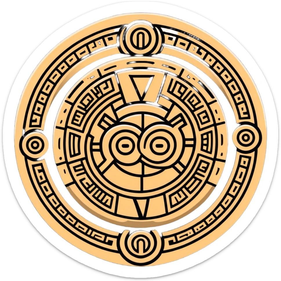 Mayan calendar or stone carving with mail symbol in white and dark green colors sticker