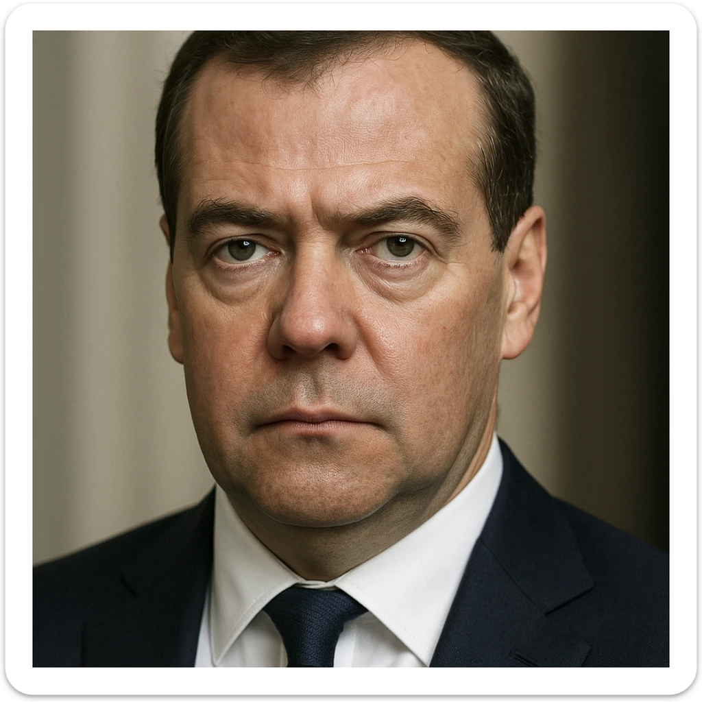 photorealistic, highly detailed portrait of Dmitry Medvedev with a serious expression and realistic facial features, maximum quality sticker