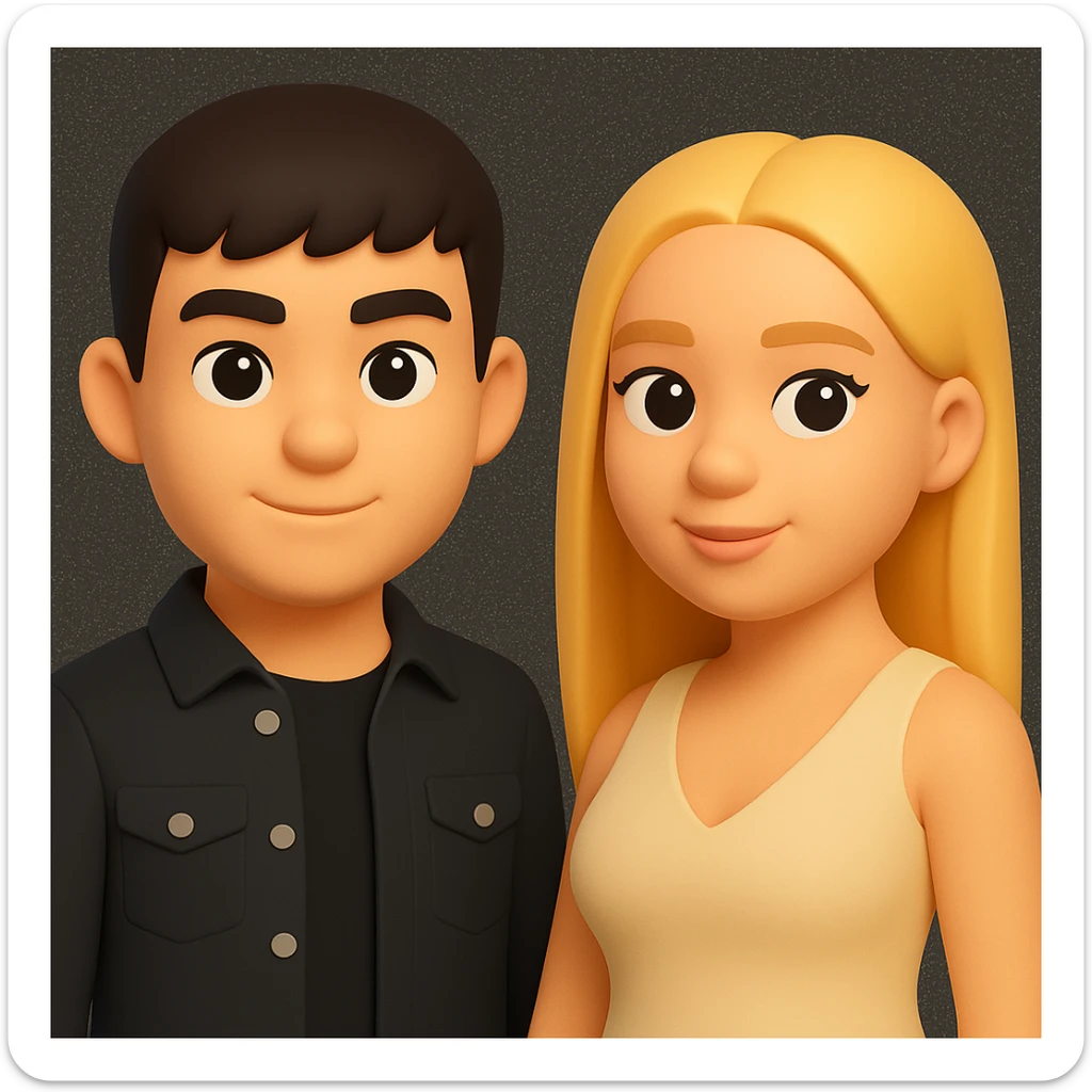In the style of 3D Emoji, slightly increase the volume of the upper body of the girl, separate the girl and the boy from each other, and make the skin color the same for both characters. The style should reflect the Microsoft style 3D fluent emojis. sticker