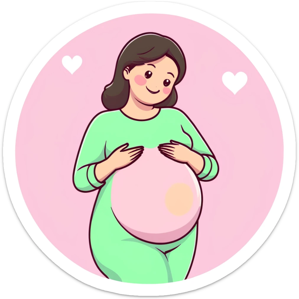 smiling brunette pregnant woman surrounded by pastel pink hearts sticker