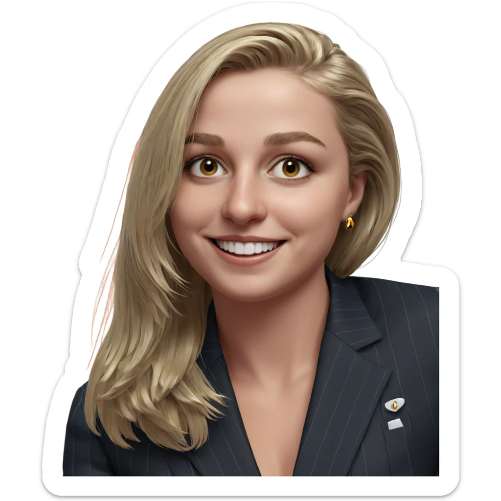 smiling girl in pinstripe suit sticker