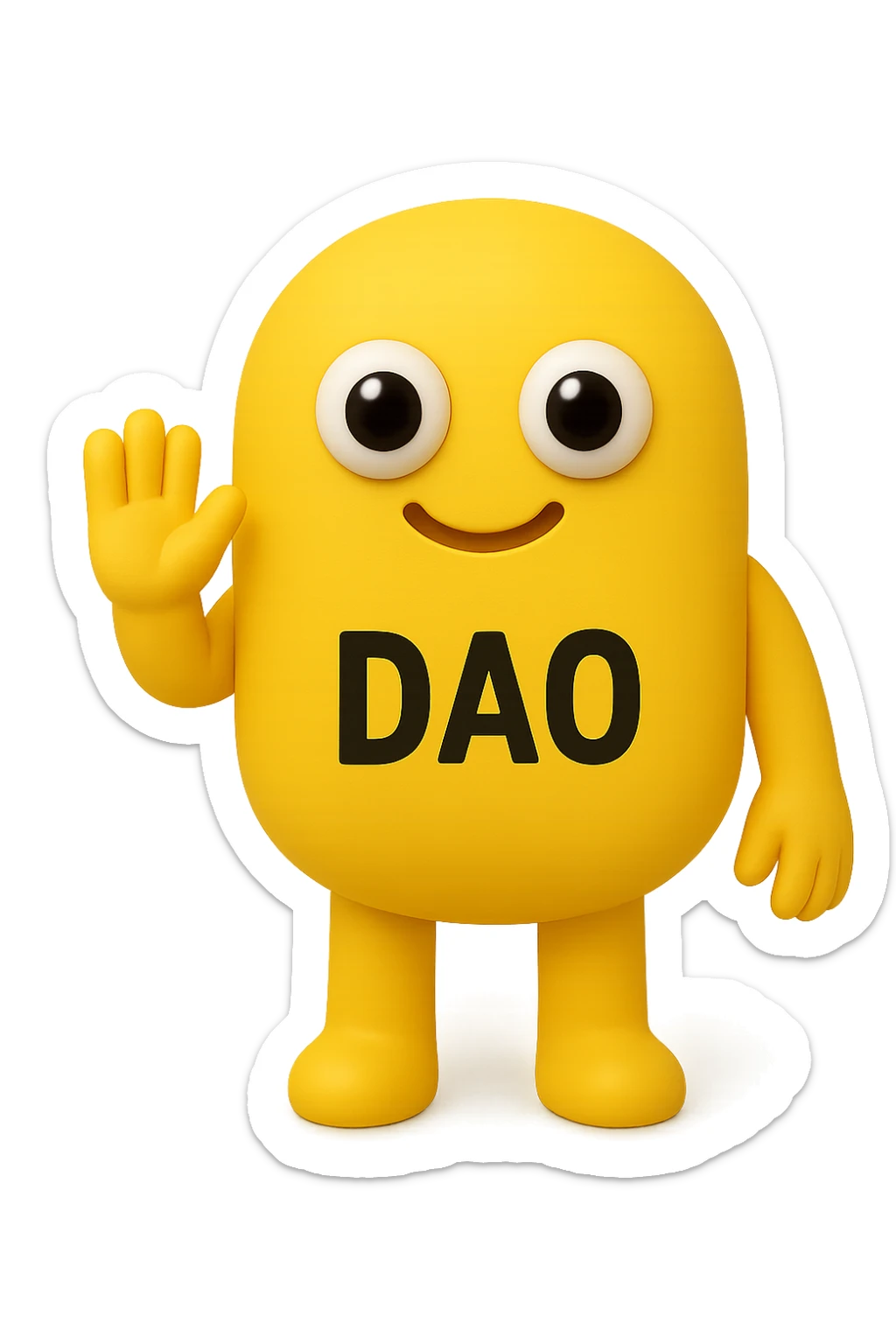 FALLO IDENTICO MA CON LA SCRITTA DAO IN ITALIANO SUL CORPO. emoji con enzima umano con occhi 3d con la scritta "DAO" SUL CORPO IN ITALIANO sticker