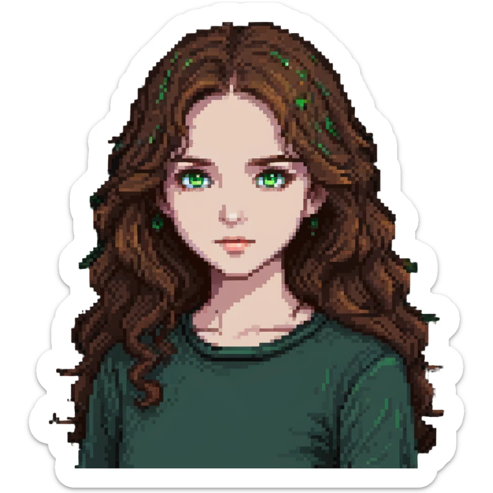 girl with green eyes and slightly wavy brown hair sticker
