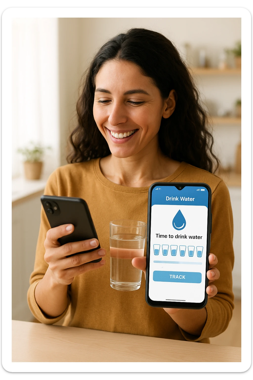 Donna che usa App per ricordarsi di bere, altrimenti non beve mai testo in italiano sticker